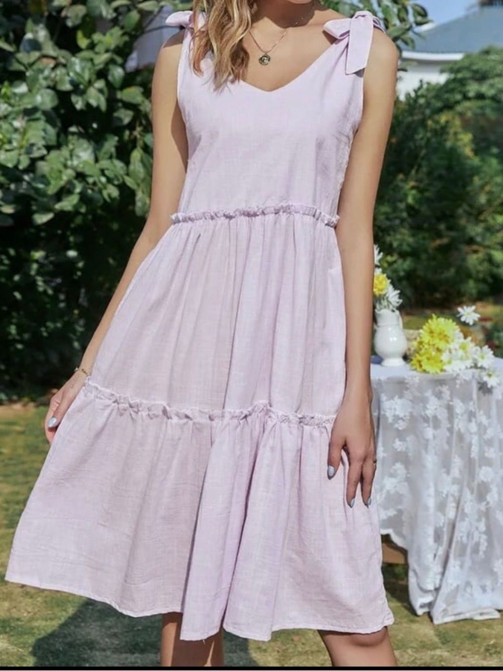 Petal & Pup Pink Tie Strap Tiered Shift Dress Size 6